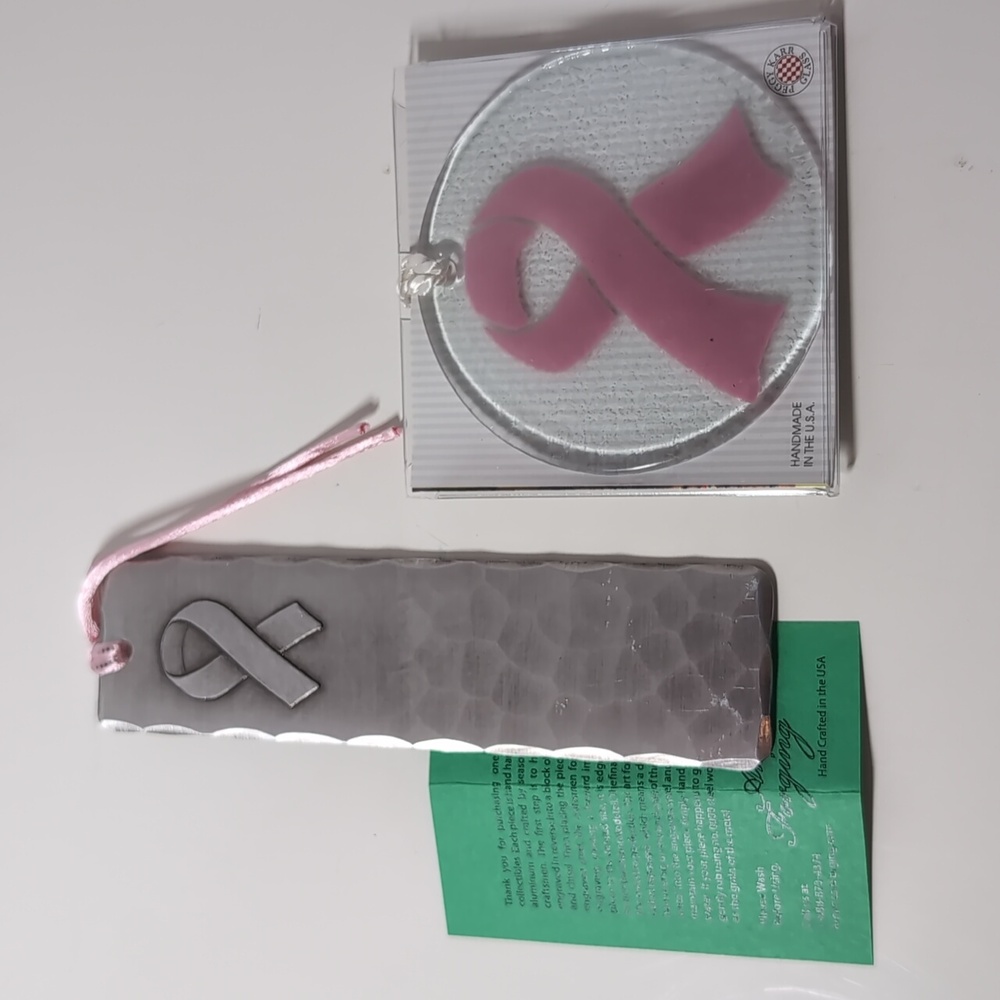 Metal Breast Cancer Bookmark & Glass Ornament - New